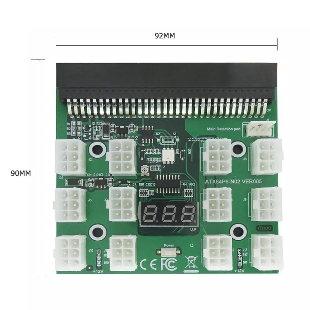 

12 X 6Pin Power Supply Adapter 3 Colors LED 12V Breakout Board Converter for HP Server GPU For DPS-800GB A DPS-1200QB A PS-2751