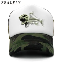 fishbone trucker cap men fishing skeleton fish bone cap hip hop baseball caps summer fisher man mesh hat for men