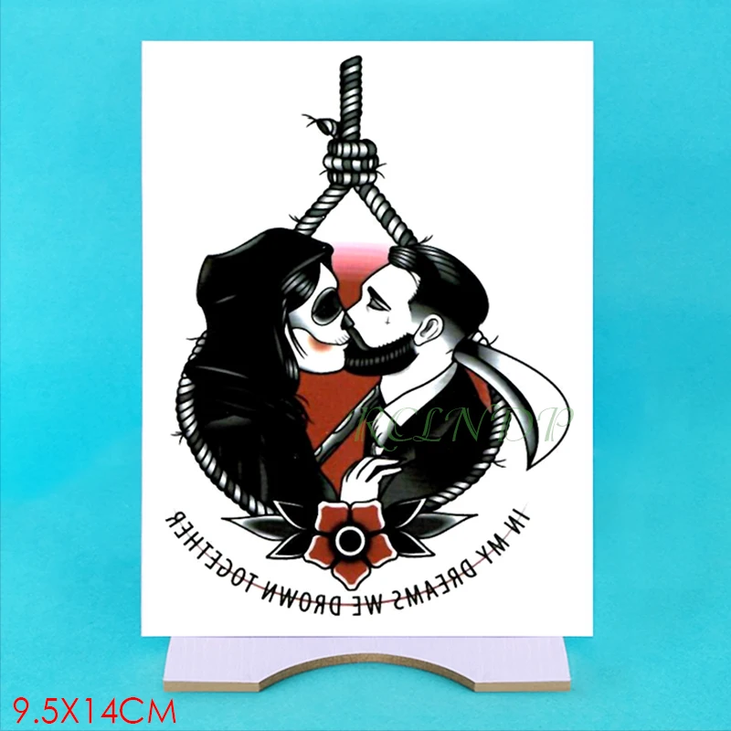Водонепроницаемая временная татуировка стикер поцелуй пара Мрачный Жнец убийца
