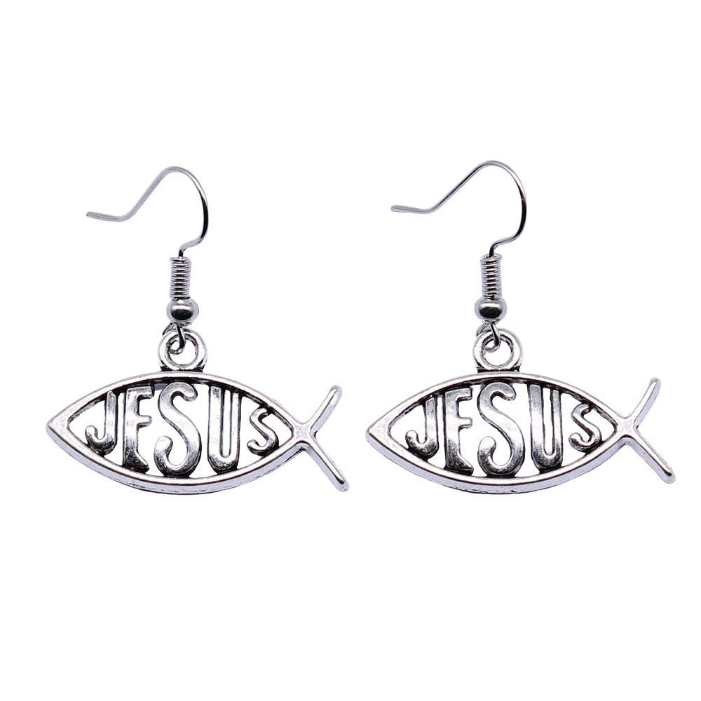 Старинные антикварные серебряные Цвет 29x17 мм христианство рыбы очарование