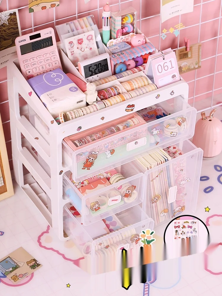 

Cosmetics Desktop Storage Box Drawer Student Stationery Girl Heart Desk Shelf