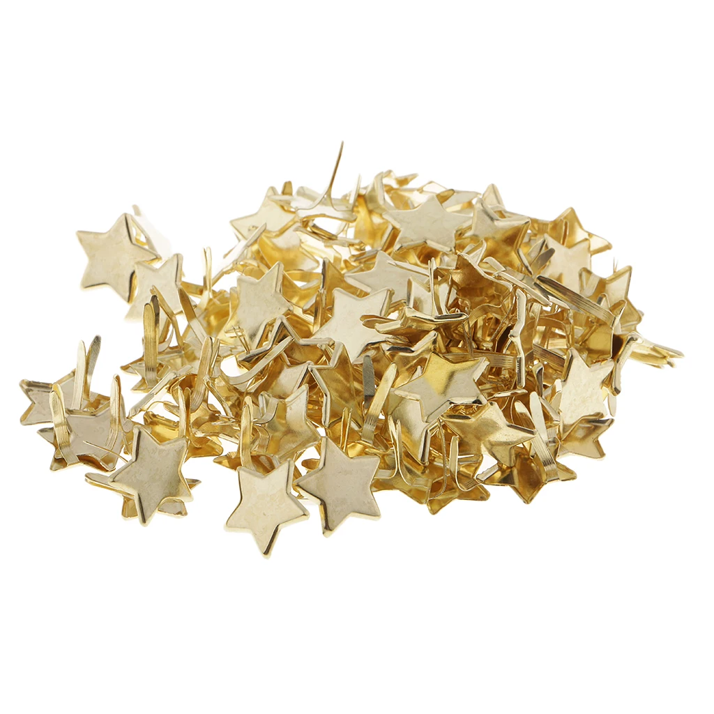 100Pcs Metal Star Head Brads Paper Fasteners for Scrapbooking Gold 14mm | Дом и сад