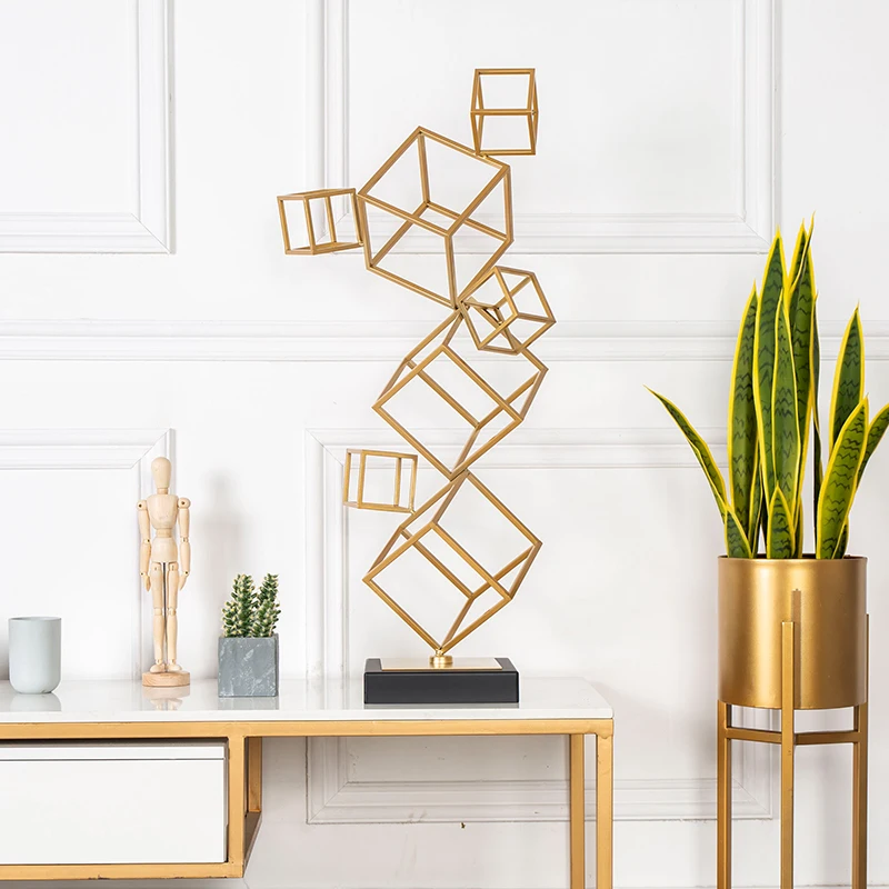 Современный набор золотой черный металлический кубик фигурки Большой 70 см