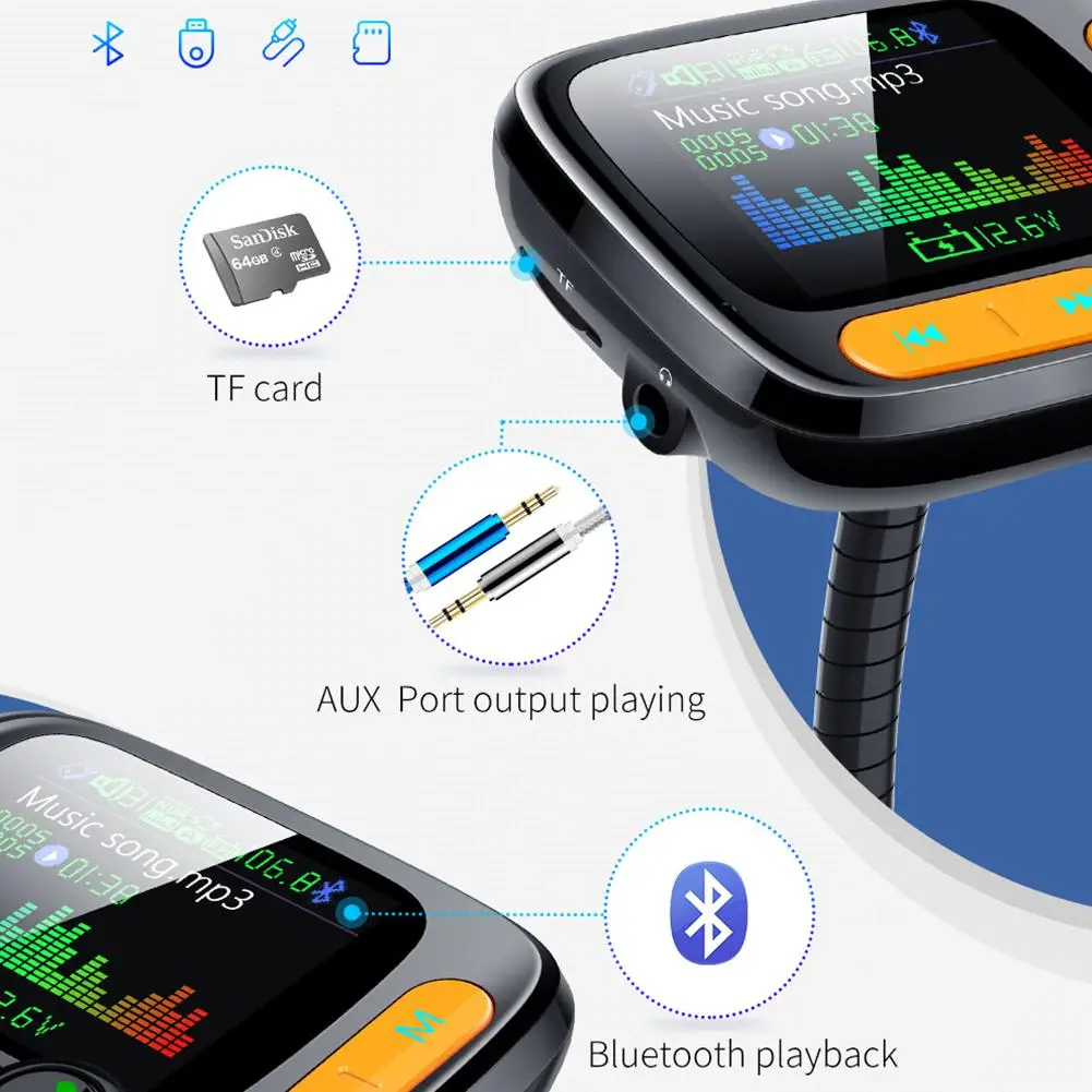 Fm-передатчик модулятор Bluetooth 5 0 MP3 плеер автомобильный комплект свободные руки