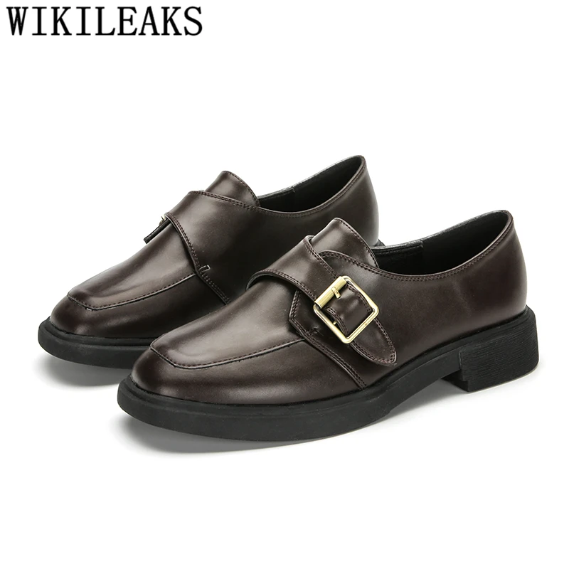 Туфли женские на низком каблуке винтажные лоферы кожаная повседневная обувь