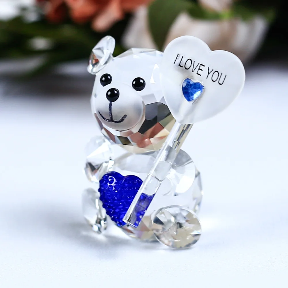 

1 Piece Cute Bear Crystal Figurine With A Heart Shaped Ornament Glass Animal Miniature Love Romantic Gifts Home Decoration