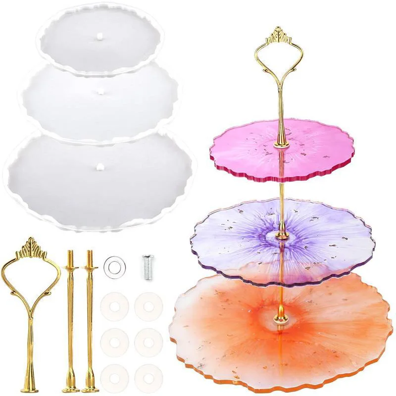 3 Layers Fruits Trays Resin Dishes Cupcake Stand Molds Silicone Epoxy Casting Crystal Mould 3 Tier Tray Home Party Decoration