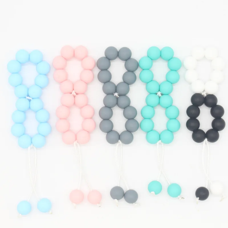 Clips de silicona para dentici&oacute;n de beb&eacute;, cadena de chupete artesanal sin BPA con soporte de cuentas de silicona, juguetes de dentici&oacute;n para alimentaci&oacute;n infantil-3