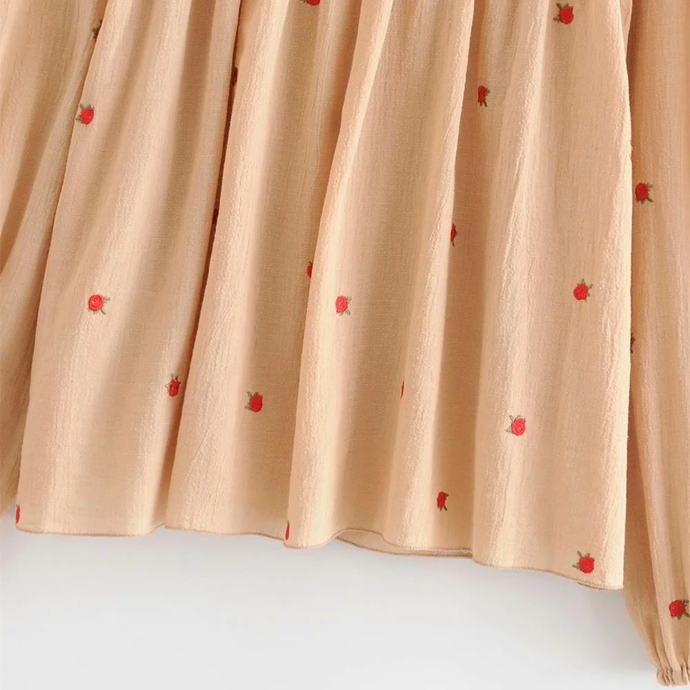 

Autumn 2019 women's new lace stand collar pleated shirt Japanese Princess floral embroidery bubble sleeve shirt