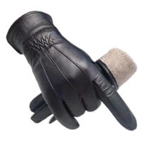 gloves winter mens fashion deerskin gloves black new warm leather driving riding outdoor wool lining wrist leather gloves 2021