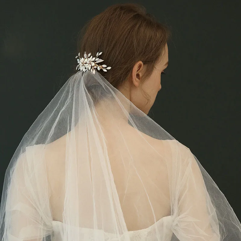 Свадебная заколка для волос ручной работы SLBRIDAL с золотыми кристаллами Стразы