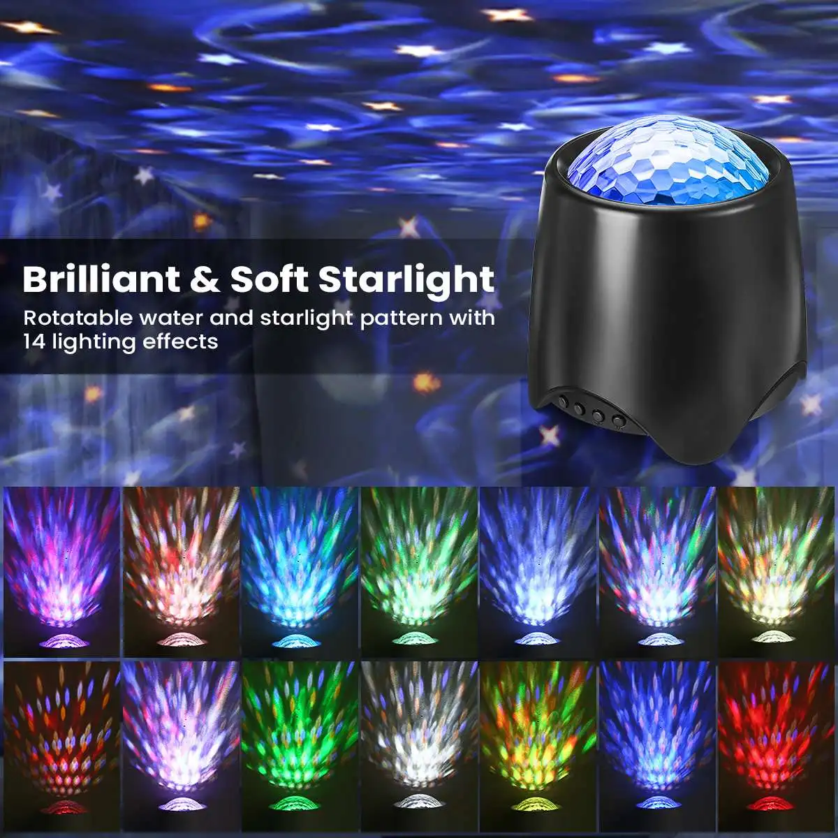 

Светодиодная лампа для проекции Галактики, RGB, звезда океана, белый свет, шум, 4 звезды, узор, 16 музыкальных опций, ночник, черный, пульт дистан...