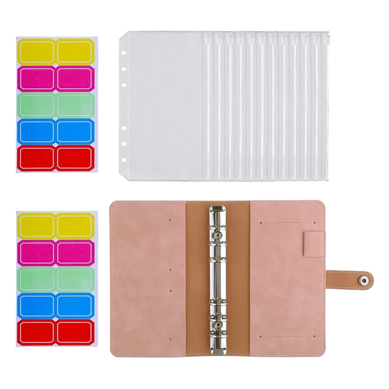 

A6 Clear Binder Pockets,PU Leather Notebook Binder Cover Waterproof Loose Leaf Bags Cash Budget Envelopes System