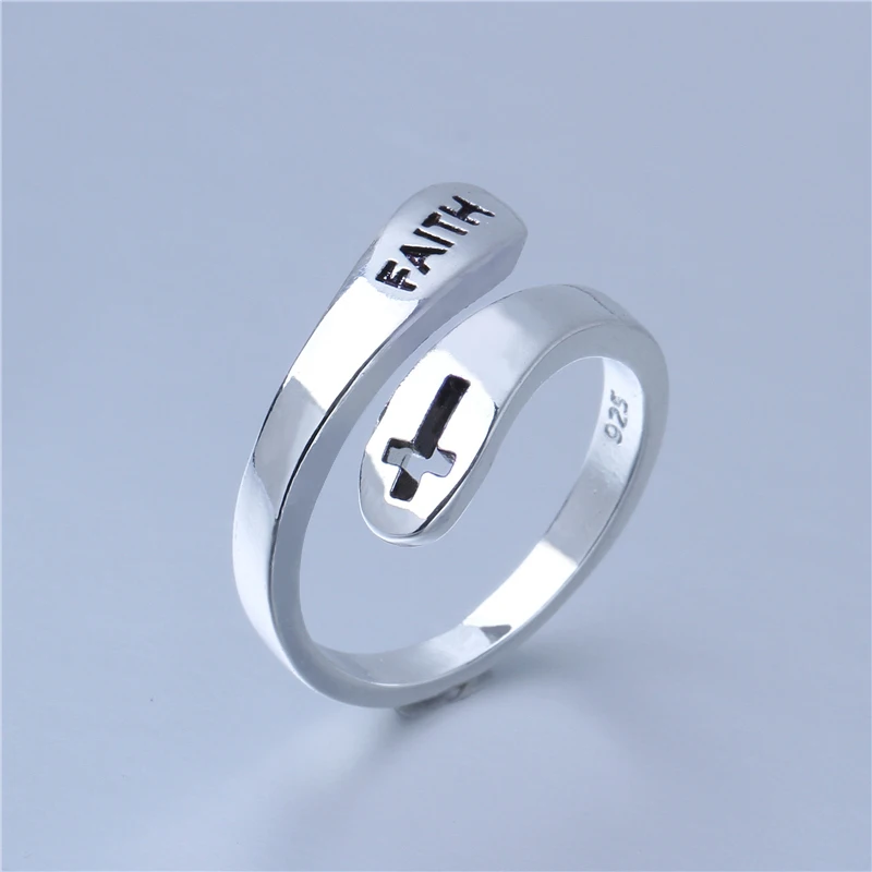 Женские и мужские Регулируемые кольца с крестиком серебряное кольцо надписью FAITH