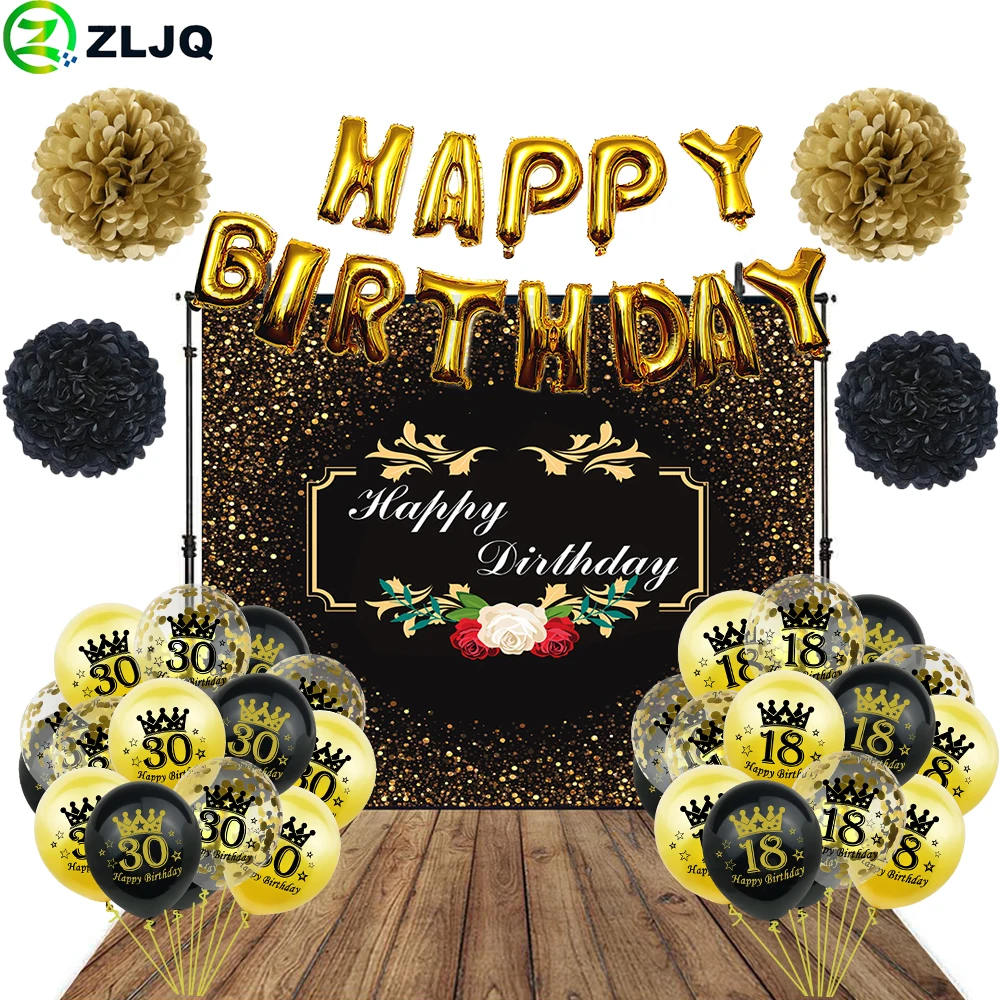 

ZLJQ 51PCS 30th 40th 50th Balloons Adult Happy Birthday Party Background Decorations Letters Foil Confetti Balloon Home Decor