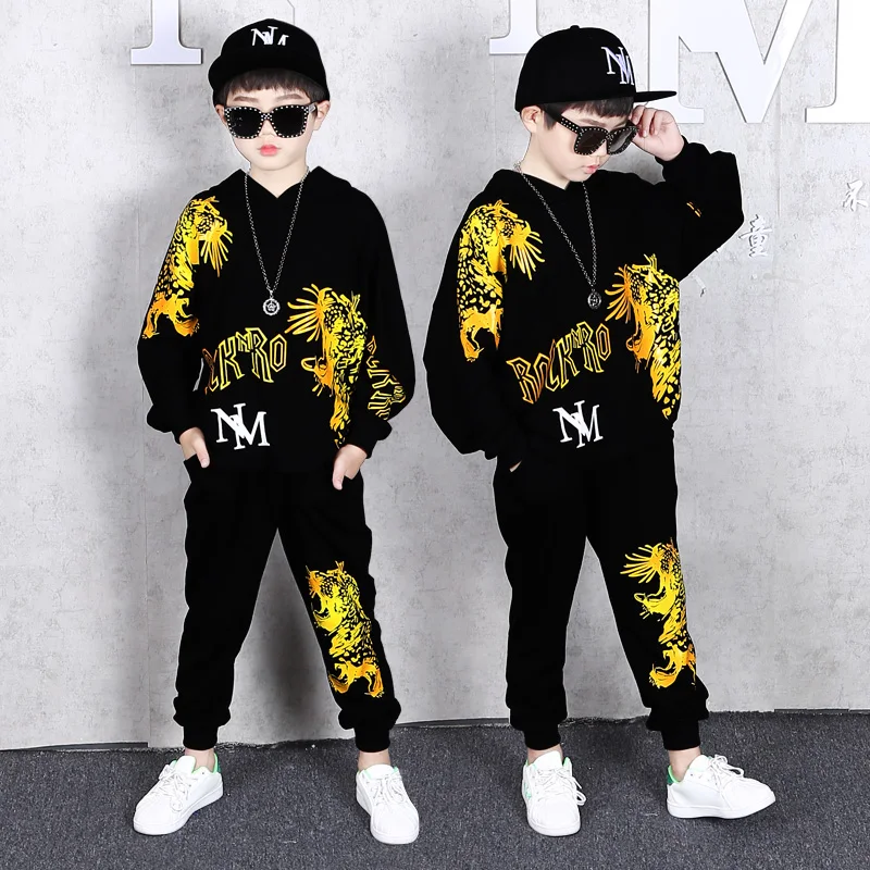 

Hot sale boy's sweater autumn thin clothes boy casual letter hooded jacket set 2021 autumn children's two-piece suit