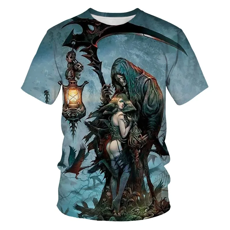 

Summer men's and children's clothing loose and comfortable short-sleeved 3DT shirt casual cool dark trend pattern