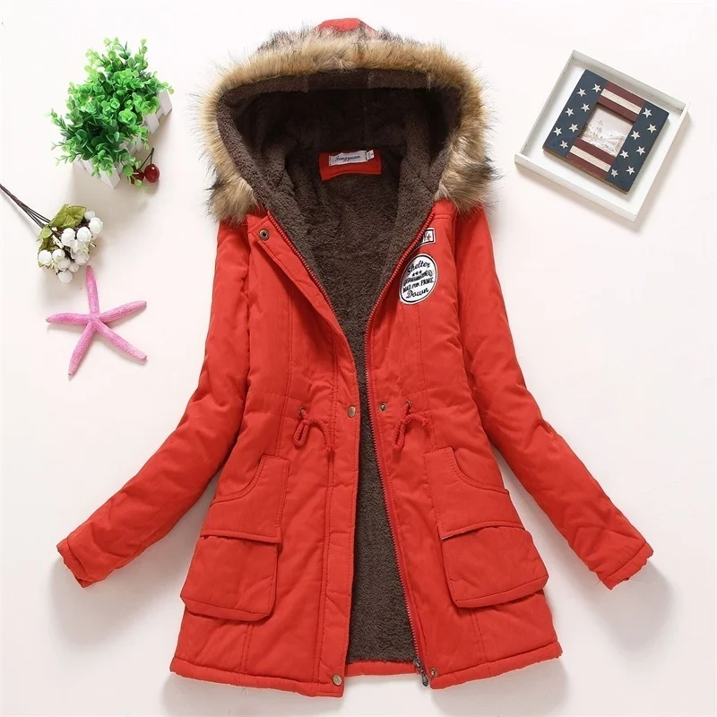 

cotton hooded Winter padded jacket new women's Korean version lamb wool Plush medium length cotton padded jacket