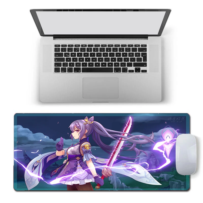 

Genshin Impacto Girl Large Mouse Pad Persian Carpet Laptop Pc Gamer Keyboard Mousepad Edge White Tassel Rubber Table Mat for Pet
