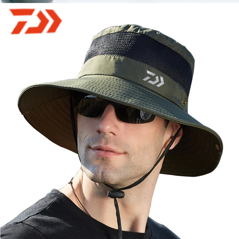 Daiwa New Summer Mesh Breathable Fisherman Hat 2020 Men's Outdoor Climbing Big Brim Sun Hat Sunscreen Fishing Hat