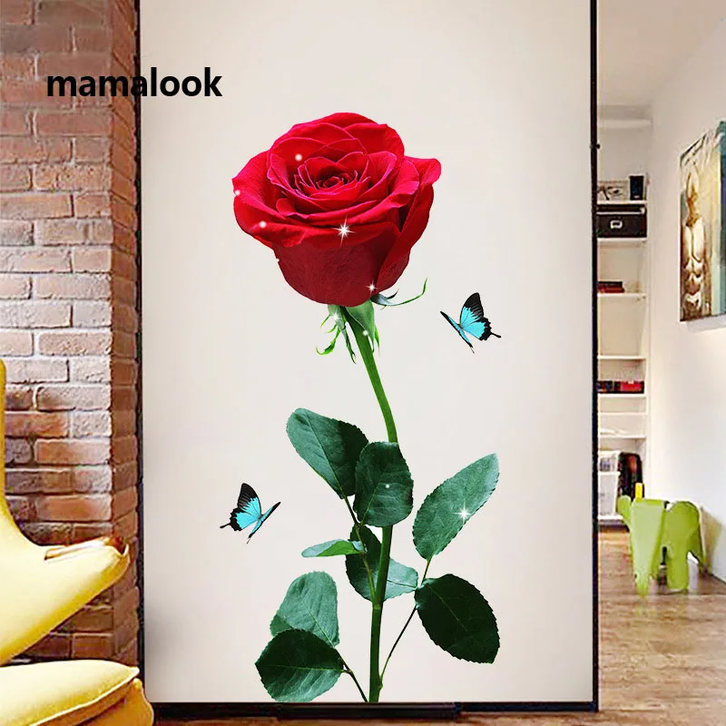 

New retro simulation rose flower decoration sticker self-adhesive wallpaper decoration removable wholesale wall stickers