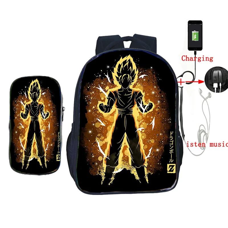 2 шт./компл. школьные сумки с пеналом аниме Dragon Ball Z рюкзак Гоку печать usb зарядка дорожные сумки для подростков