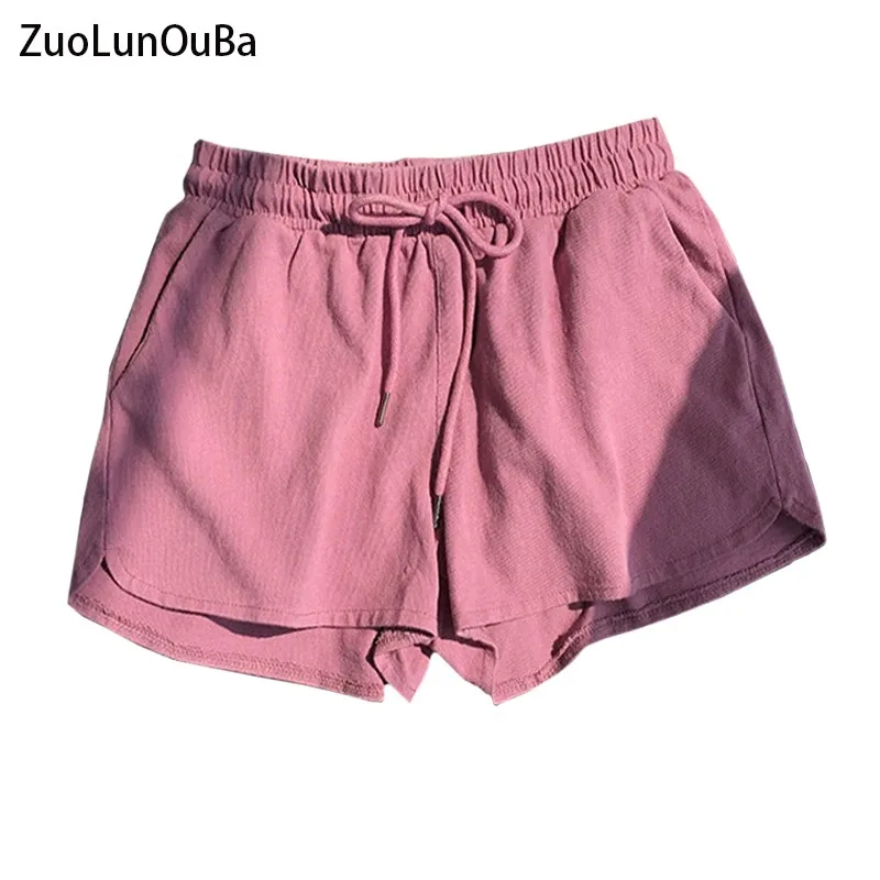 

Шорты ZuoLunOuBa женские спортивные с эластичным поясом, модные однотонные Свободные повседневные розовые, на шнуровке, на лето