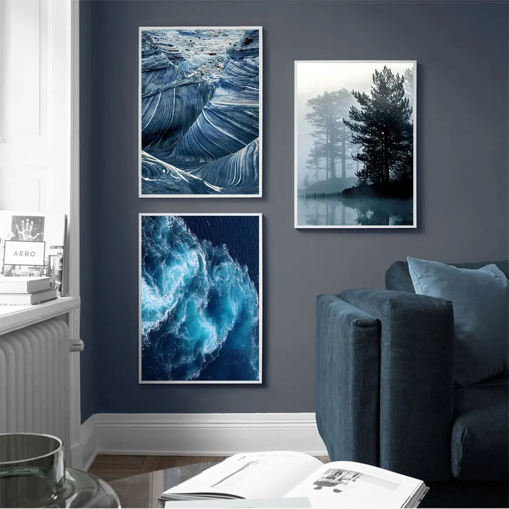 Голубое море настенная живопись на холсте скандинавский плакат лесной пейзаж