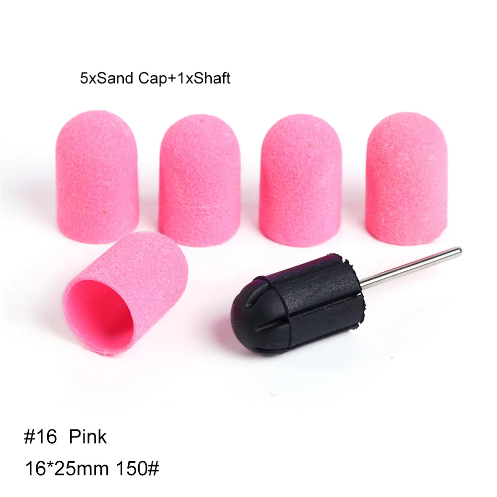 Pink 16 6 шт. шлифовальный колпачок+ вал для ногтей набор сверл 150# шлифовальные ленты для маникюра сменный шлифовальный инструмент для чистки ногтей LA721 - Цвет: Pink 16