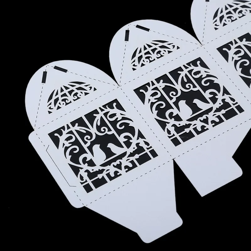 10pcs Romantic Wedding Decoration Favor Hollow Cut Mini Bird Cage DIY Candy Cookie Gift Boxes With White Ribbon