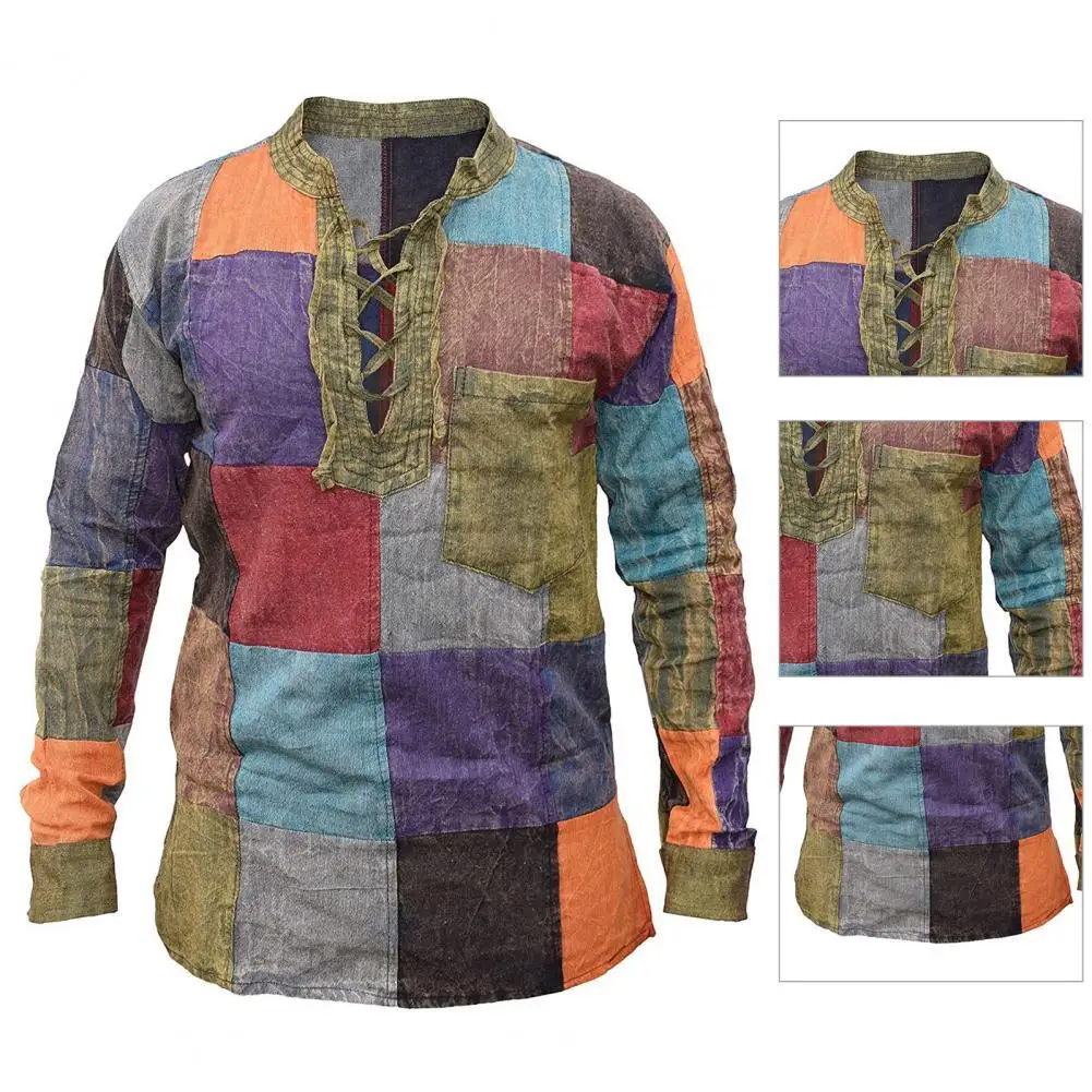 

Повседневная Стильная красочная художественная Мужская рубашка в стиле пэчворк быстросохнущая Осенняя рубашка пуловер для повседневной н...
