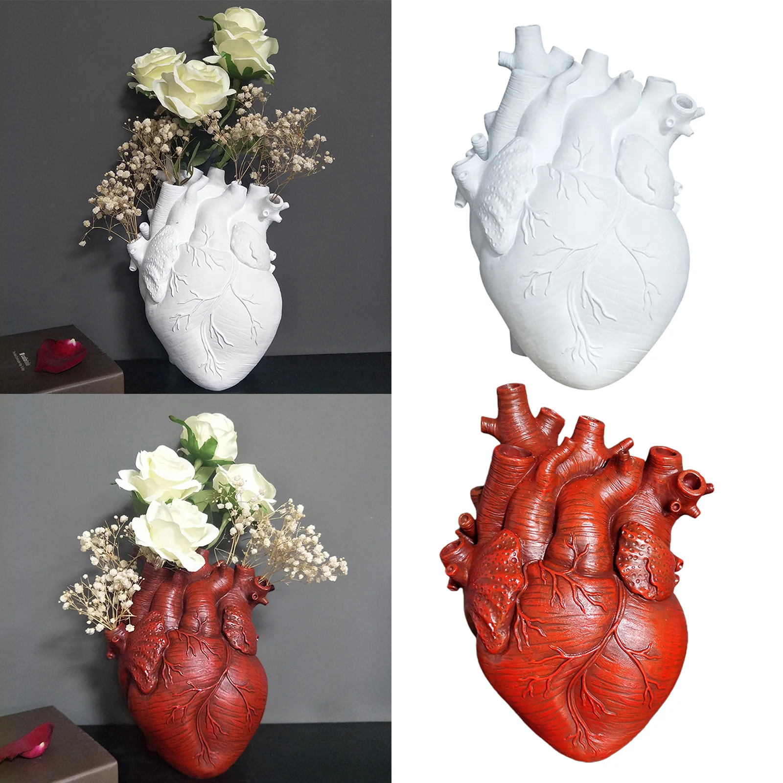 

Flower Pots Planter Heart Vase Dried Flower Plants Holder Home Resin Statue