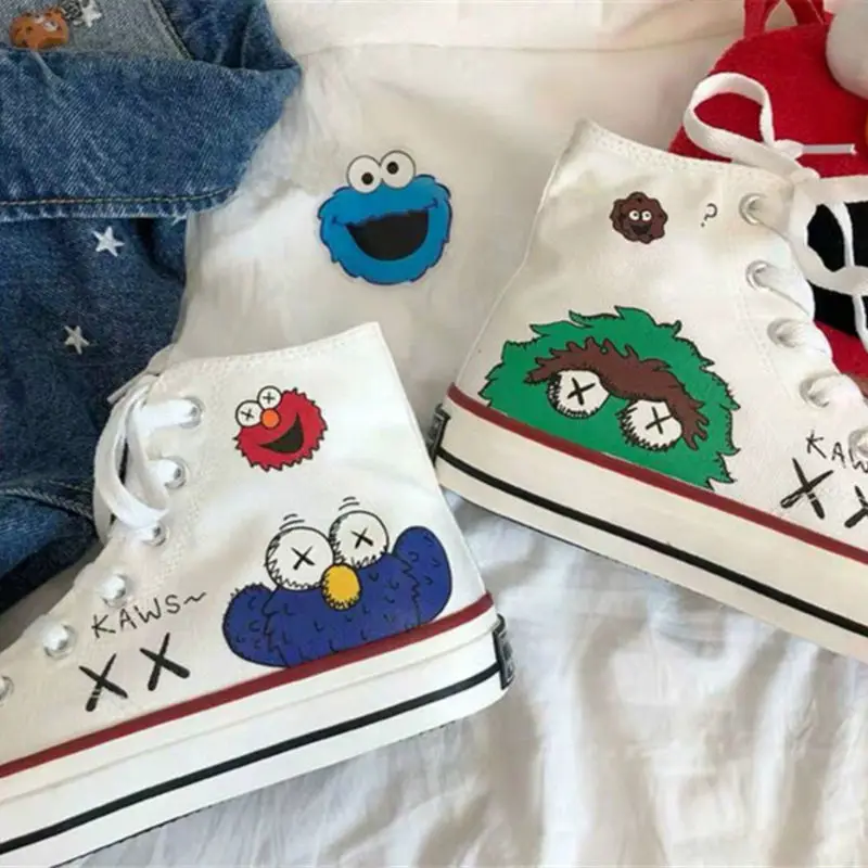 Spring New Fashion White Anime Ladies Sneakers Cartoon Woman Vulcanized Shoes Graffiti High-top Canvas Shoes Women espadrilles
