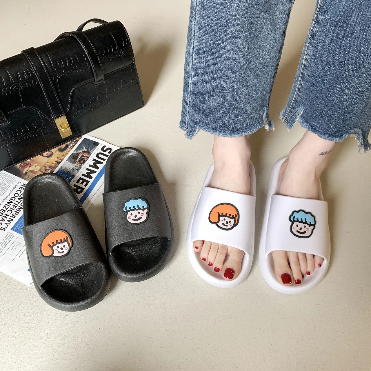 

2021 new slippers female summer indoor home non-slip bathroom bath couple ins outer wear thick-soled sandals and slippers
