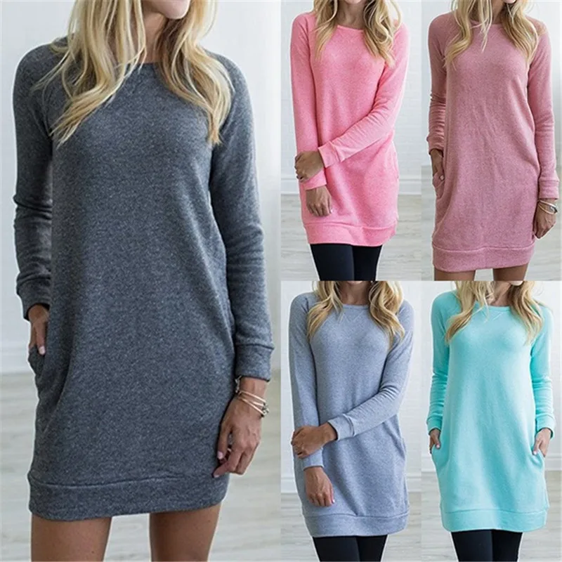 

Women O-neck Long Sleeve T-shirt Spring Autumn Long Section Solid Color Loose Tops Female Ladies Casual Tees