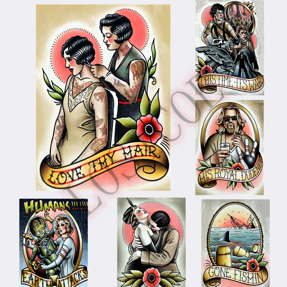 Винтажные тату-плакаты настенные наклейки украшение для парикмахерской