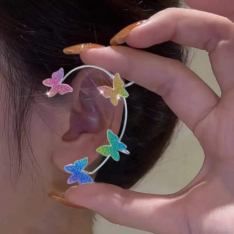 

Silver Plated Butterfly Ear Clips Without Piercing For Women Sparkling Zirconia Ear Cuff Clip Earrings Valentines Day Jewelry