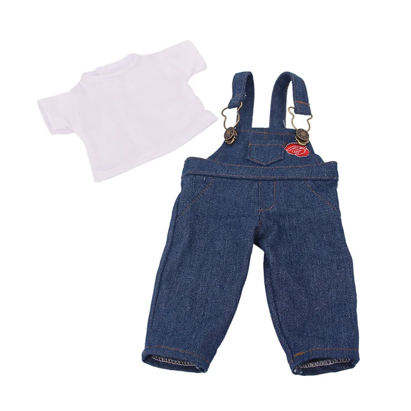 

2021 New Doll Clothes White T-shirt Denim Suspenders Pants Suit Fit 18 Inch American&43Cm Baby New Born Doll Girl`s Toy