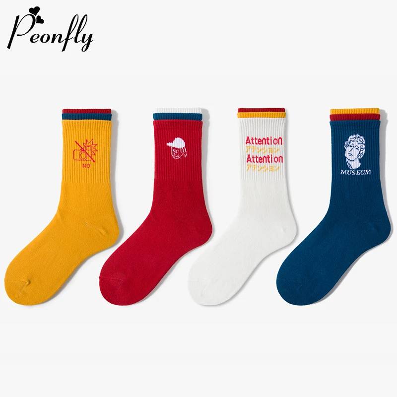 Женские модные носки PEONFLY с мультипликационным принтом и надписью весенние
