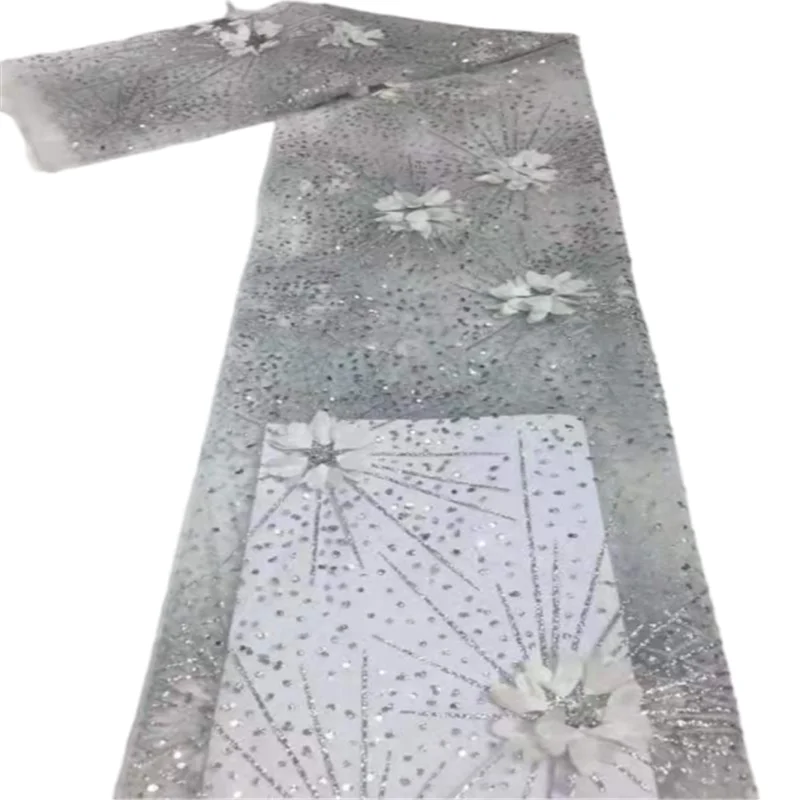 3d Африканское цветочное вышитое Тюлевое кружево жемчуг африканская кружевная