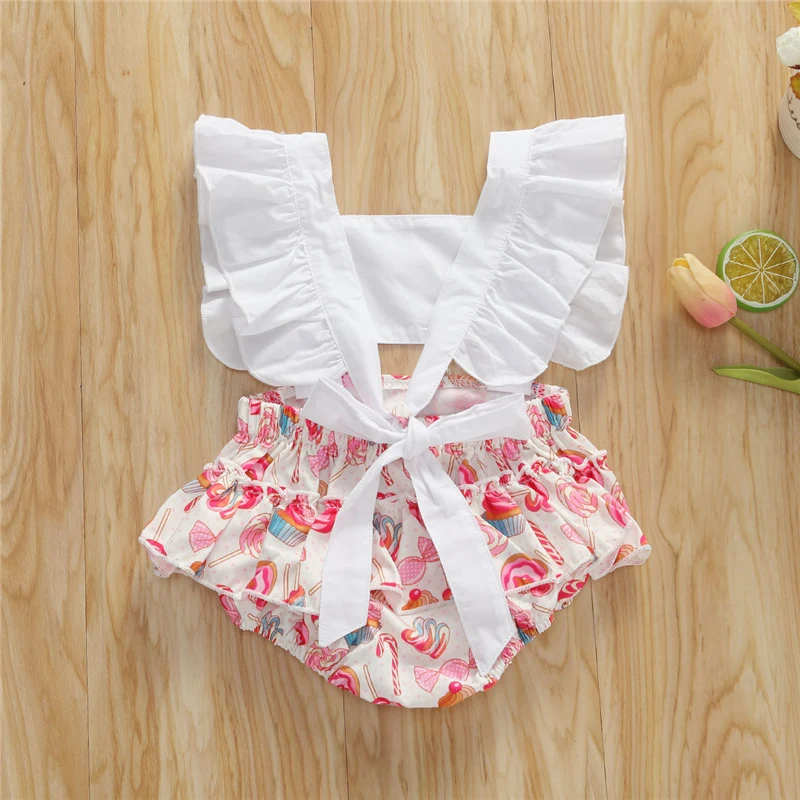 Летние милые комбинезоны для новорожденных девочек 0-24 м с оборками на рукавах