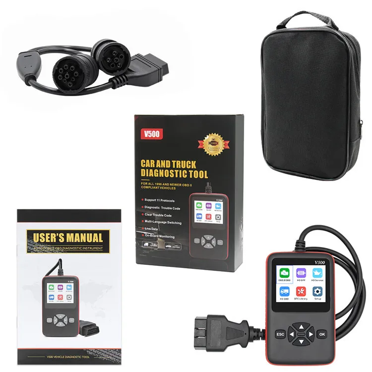 

V500 OBD2/EOBD Duty Truck and Car 2 in 1 Fault Code Reading Card Detector Diesel Car Diagnostic Instrument Oil Light Reset Tool