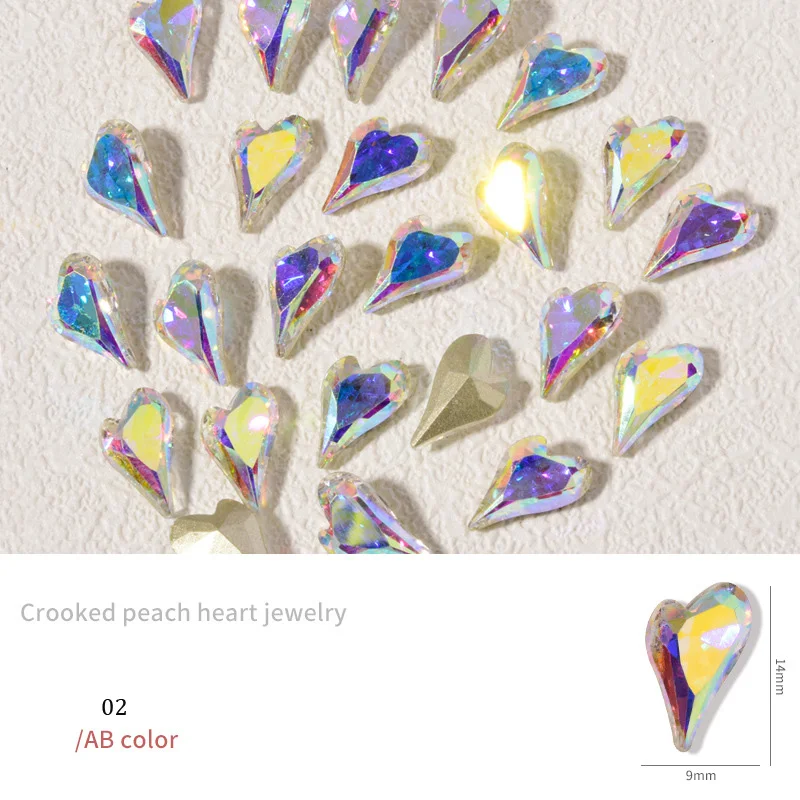 

100pc/Set K9 Glass Extra Long Crooked Peach Heart Nail Art Decoration Crystal Glass Strass Rhinestone Manicure Jewelry Accessory