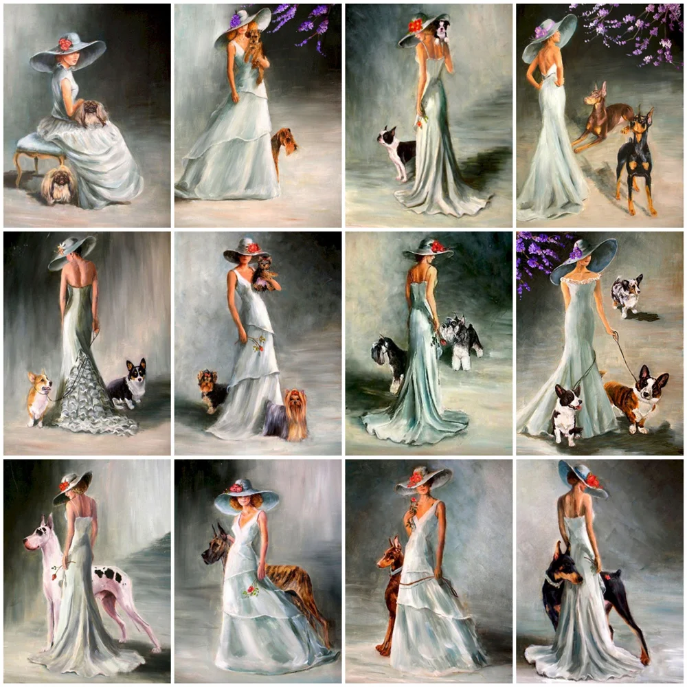 

HUACAN DIY Frame Painting By Numbers Women Figure Unique Gift On Canvas Wall Art Picture By Numbers Dog For Living Room