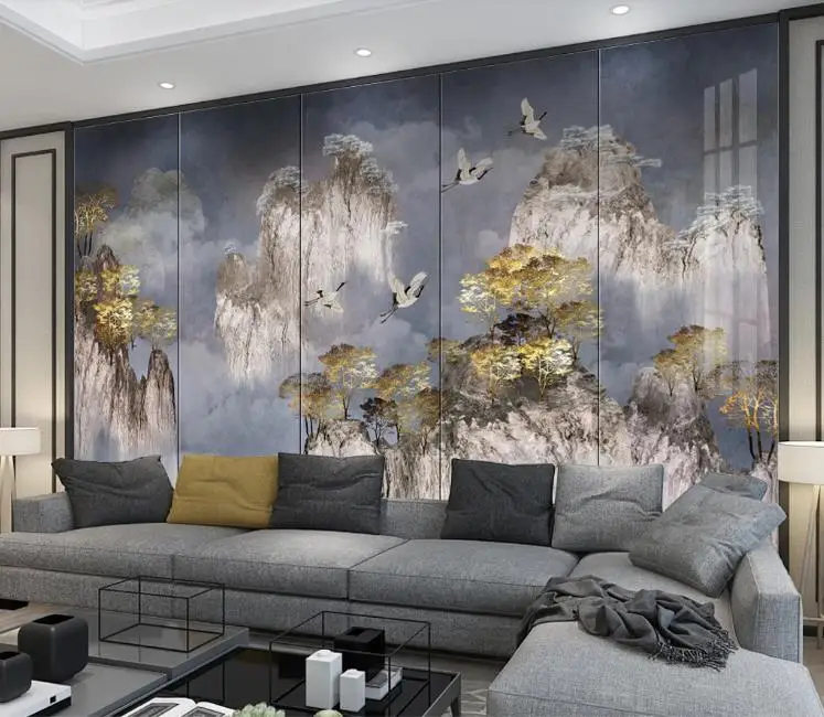 HD на заказ любой размер фото обои 3d художественный синий Пейзаж Цветы и птицы ТВ