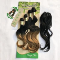 adorable brazilian body wave 4pcs1 set 14 20inch synthetic hair extension weave bundles with closure natural color african