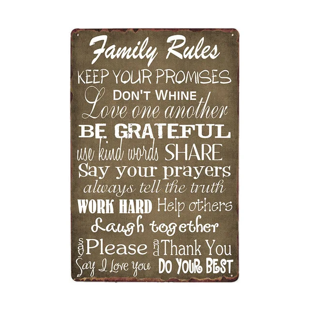 Домашние правила/Семейные правила металлическая жестяная тарелка винтажная