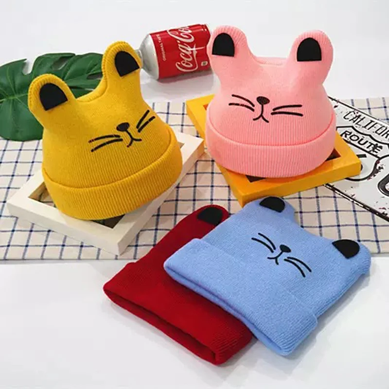 

Детская Милая шапка с мультяшным котом на весну осень зиму для новорожденных девочек мальчиков мягкие повседневные Шапки Детские аксессуа...