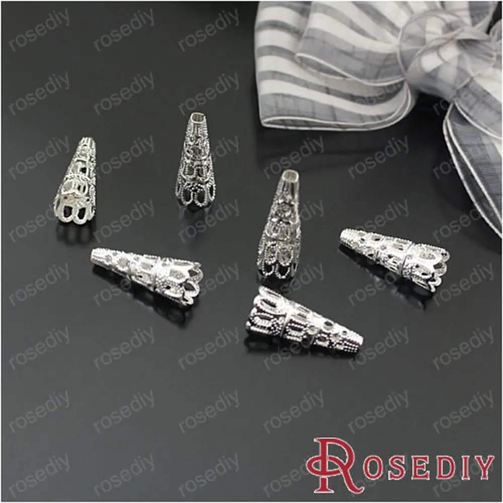 Wholesale 23*9mm Silver color Long Conical Iron Bead Caps Diy Jewelry Findings Accessories 50 pieces(JM4837)