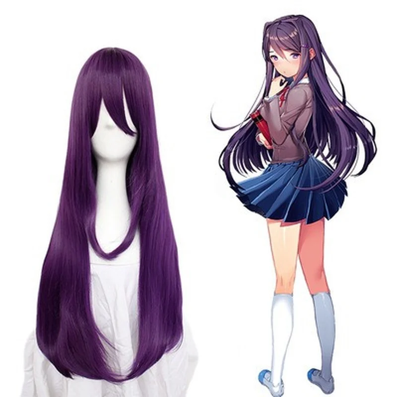 

Doki Doki Literature Club Yuri Monika Natsuki Sayori DDLC Long Straight Wig Game Synthetic Cosplay Wigs for Women